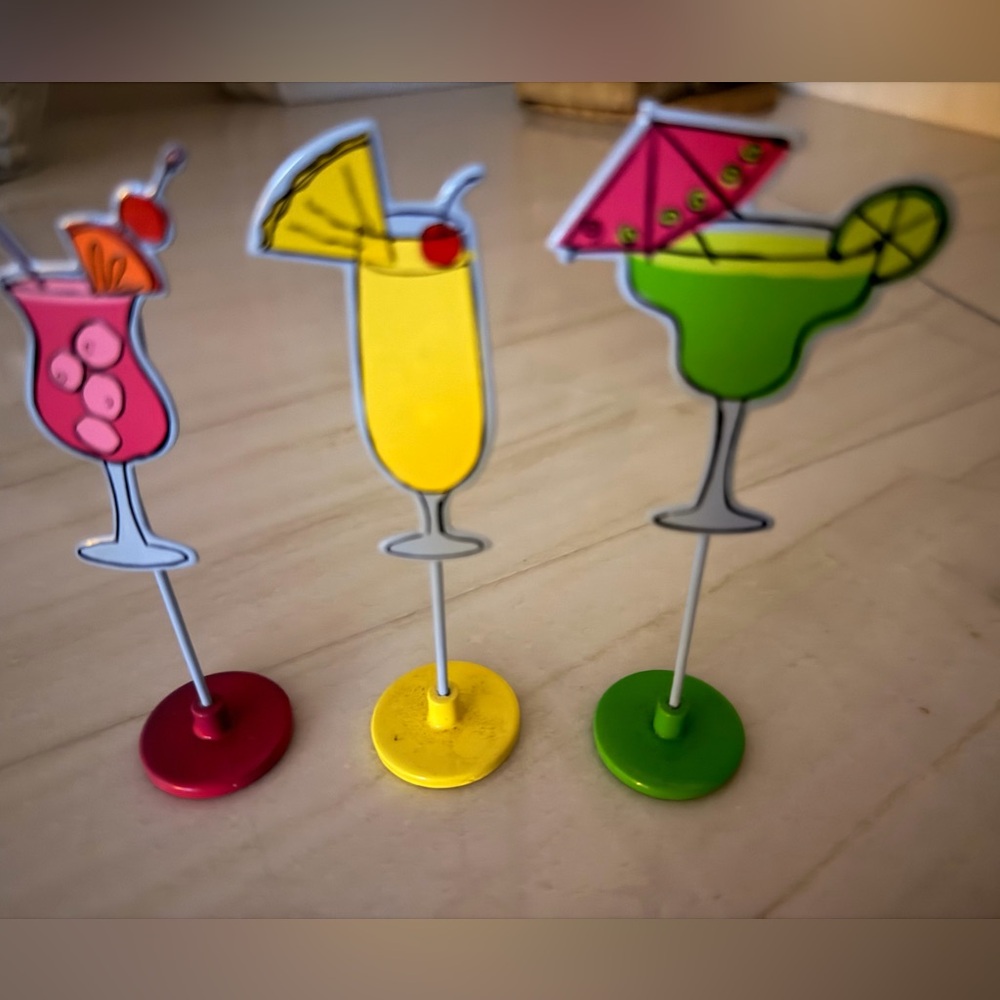 Colorful Cocktail Place Card or Photo Holders - Yellow, Green, Pink